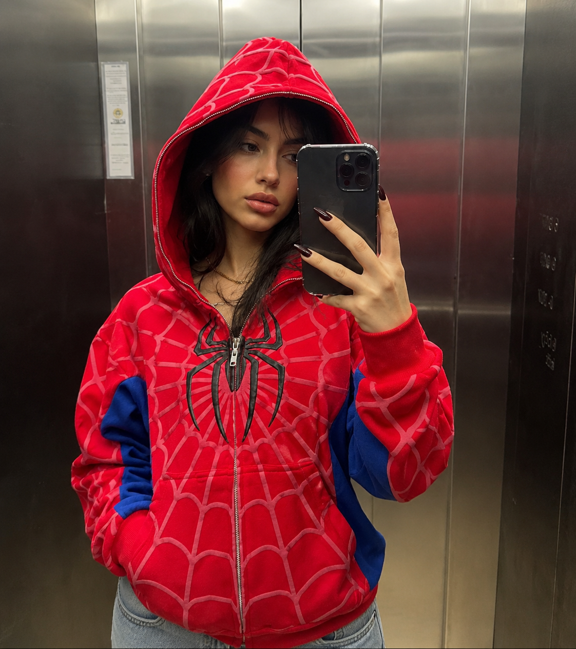 Spider-Inspired Red Web Print Zip-Up Hoodie for Men | Premium Streetwear | 1Street