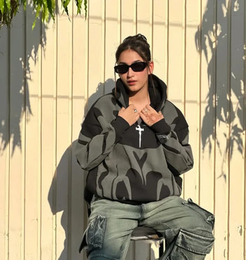Depth Hoodie – Y2K Aesthetic Tribal Oversized Streetwear