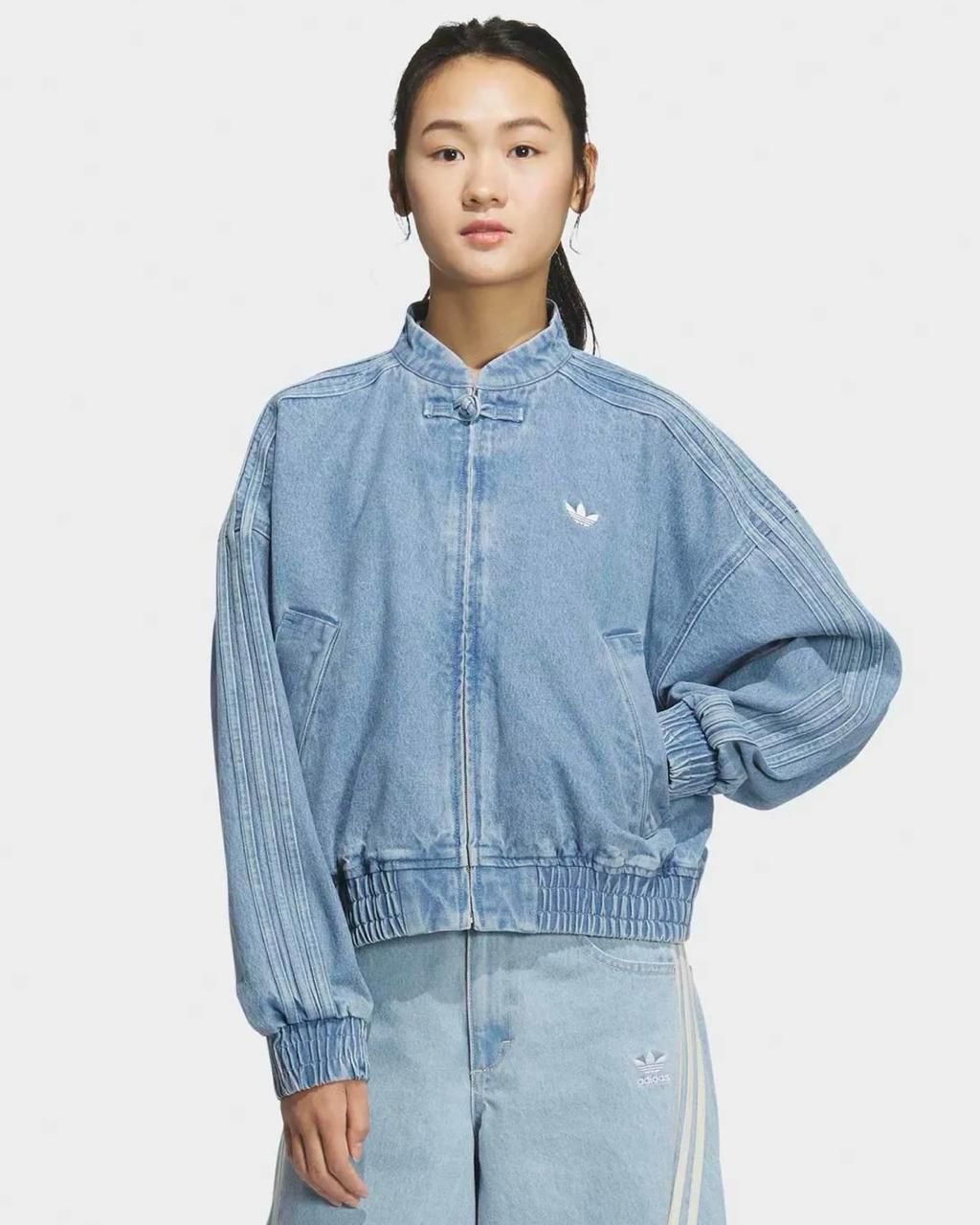 Light Blue Washed Denim CNY Jacket – Oversized Chinese Knot Streetwear Unisex Jacket