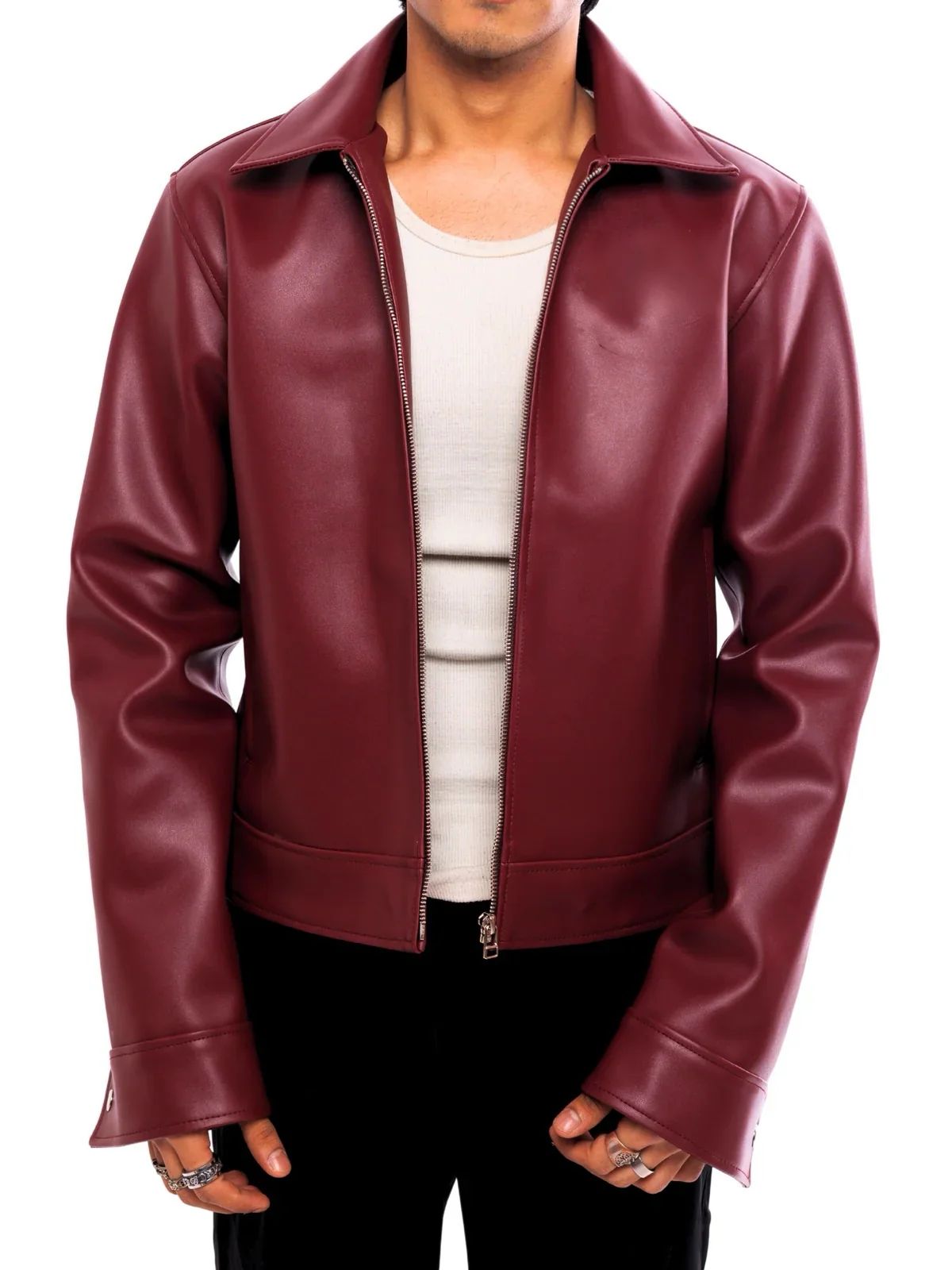 Faux Leather Jacket - Burgundy