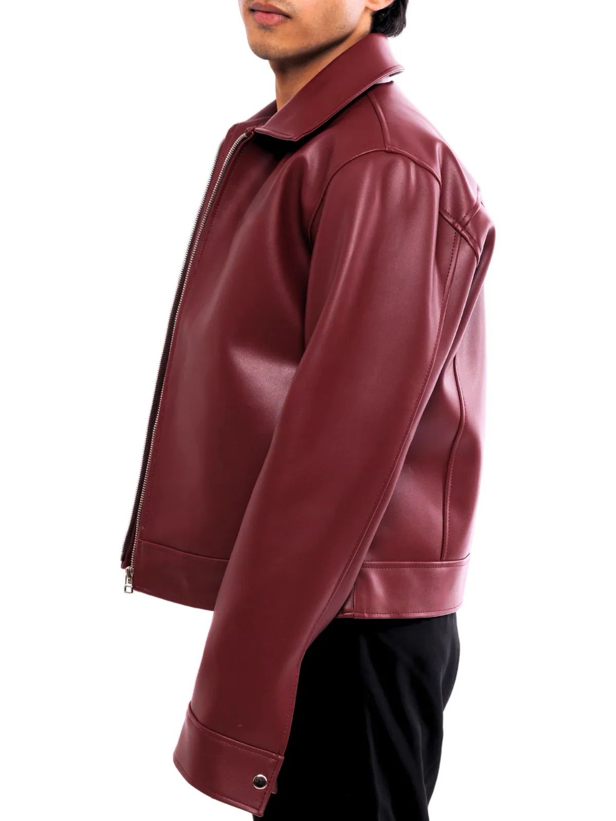 Faux Leather Jacket - Burgundy