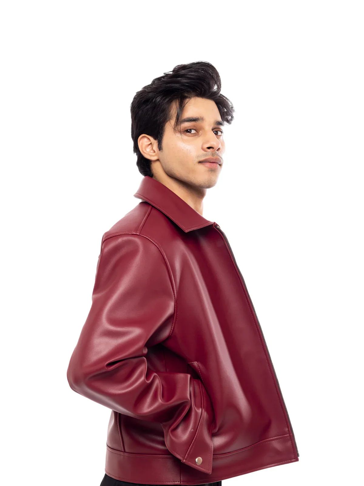 Faux Leather Jacket - Burgundy