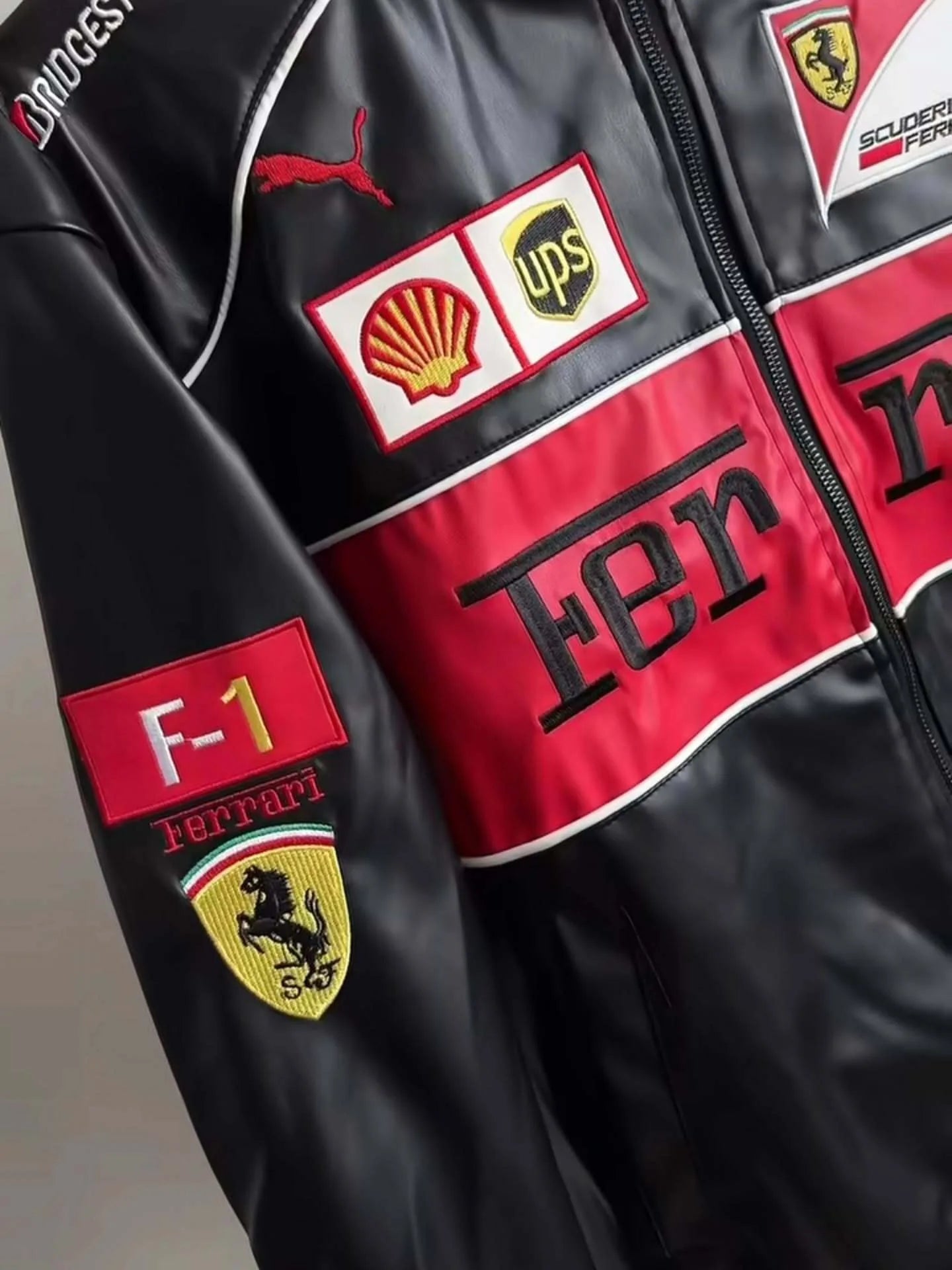 Black Red Unisex Ferrari Leather Jacket