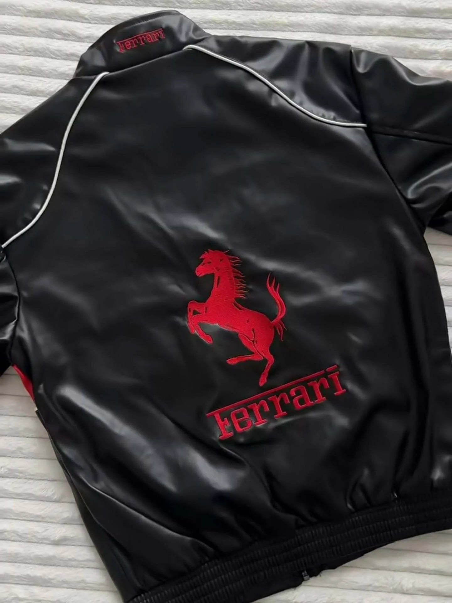 Black Red Unisex Ferrari Leather Jacket