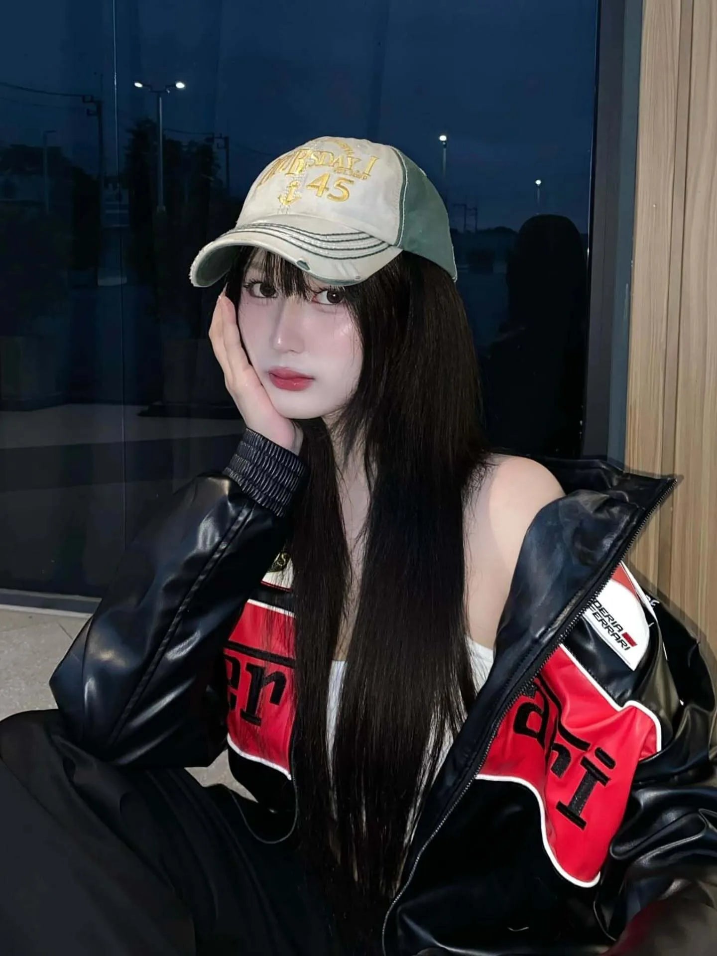 Black Red Unisex Ferrari Leather Jacket