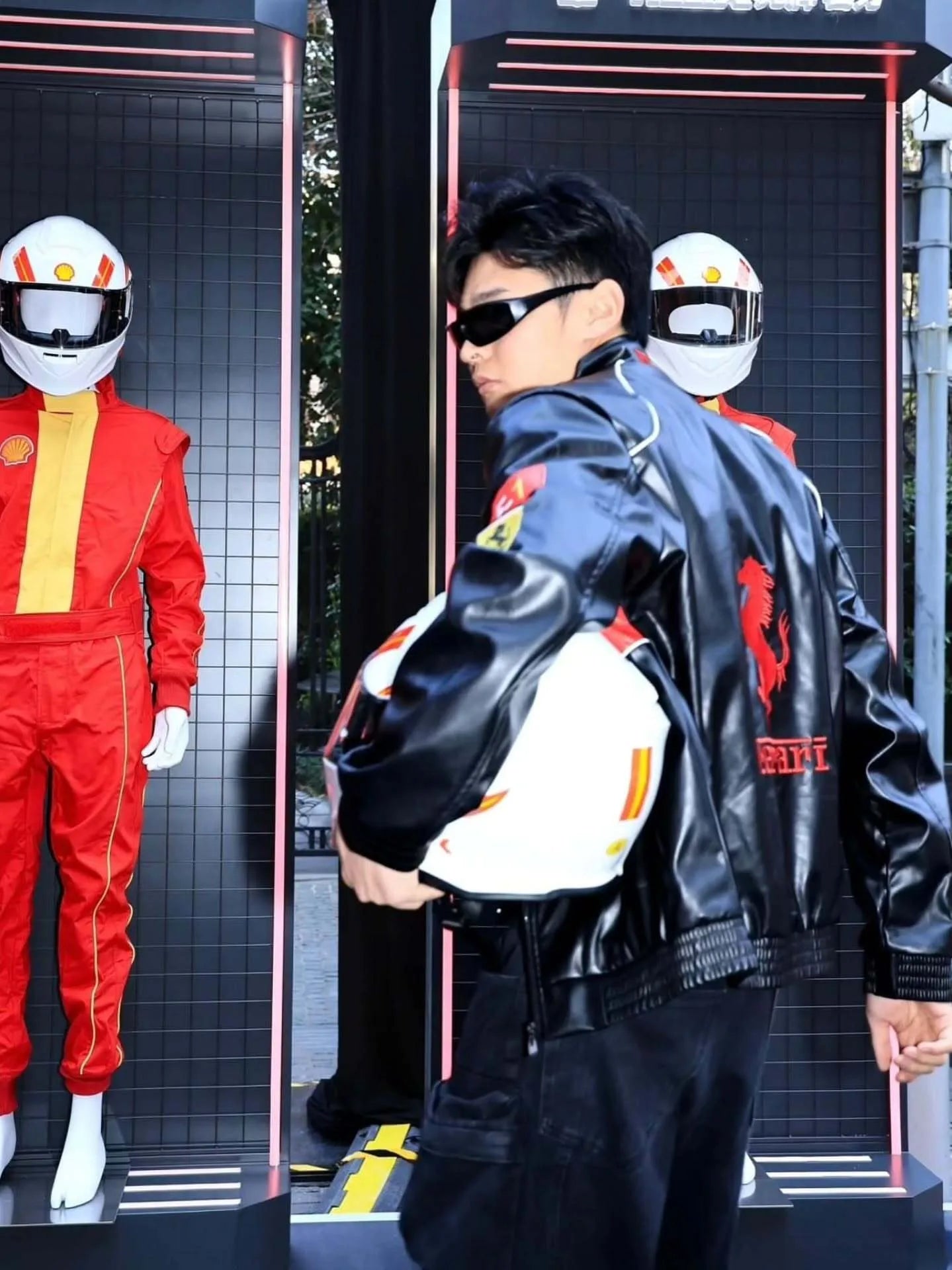 Black Red Unisex Ferrari Leather Jacket
