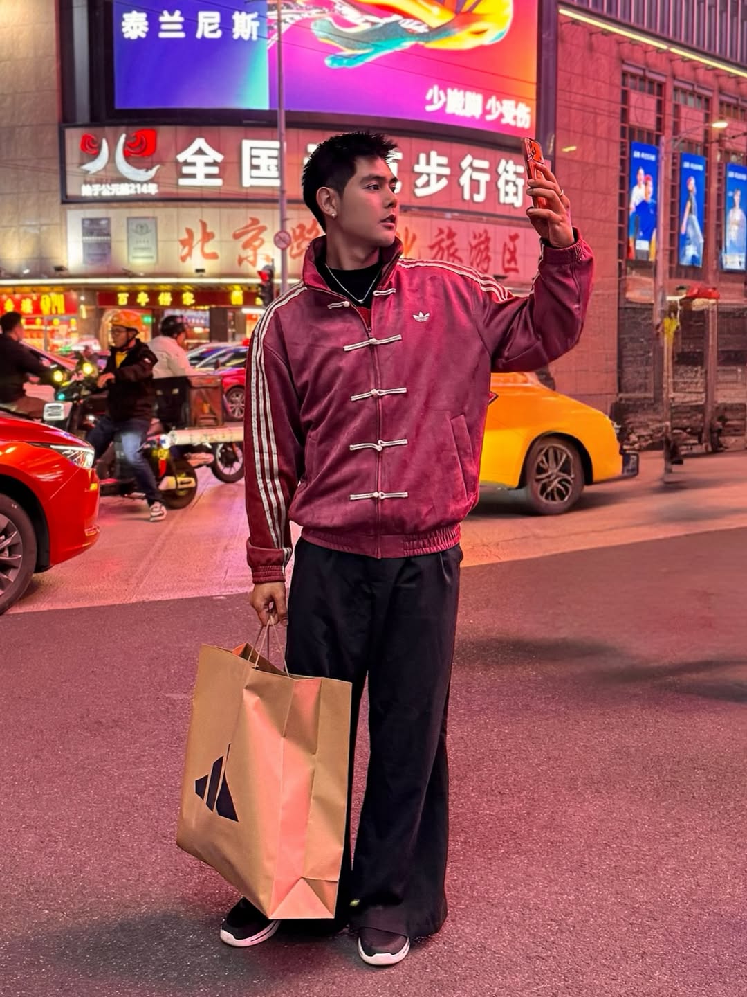 CNY-Inspired Streetwear Jacket – Maroon with Black Suede Finish