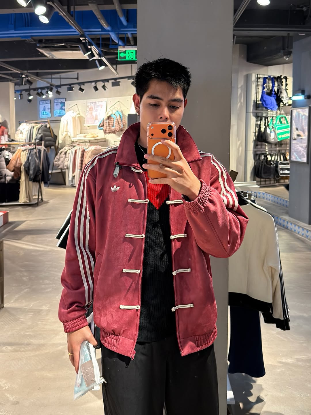 CNY-Inspired Streetwear Jacket – Maroon with Black Suede Finish