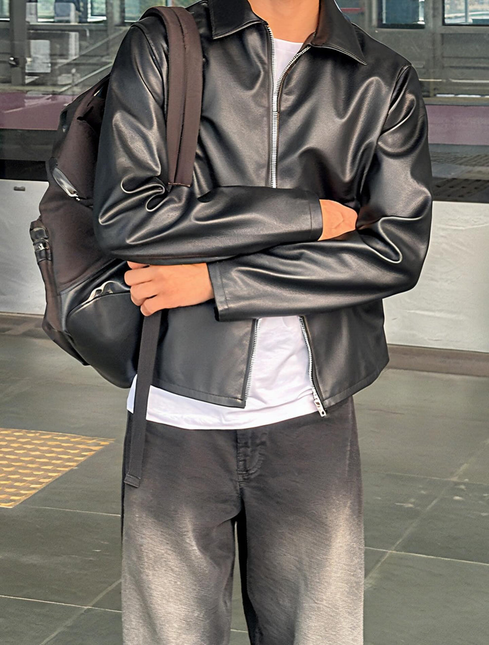 Faux Leather Jacket – Black
